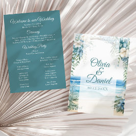 Programa de Boda con Arco Floral Azul de Boho Beac