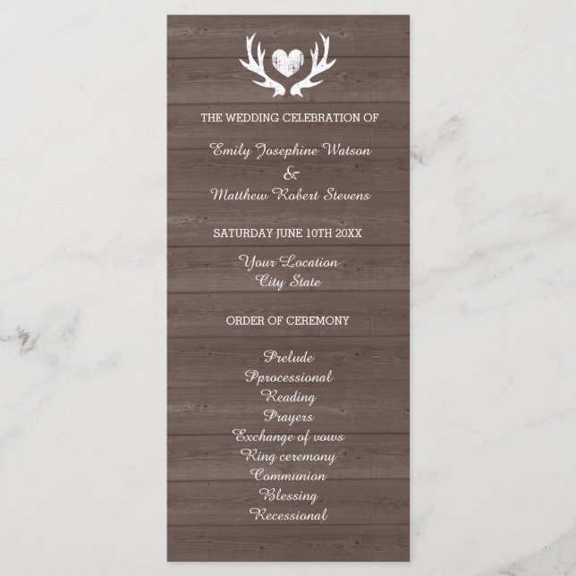 Programa de boda con asta de ciervo de grano de ma (Anverso)