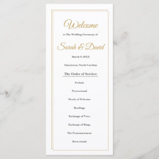 Programa de Boda con Borde de Oro Minimalista