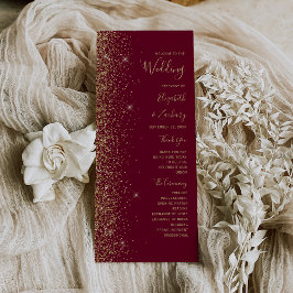 Programa de Boda con Borde de Purpurina Dorada Roj