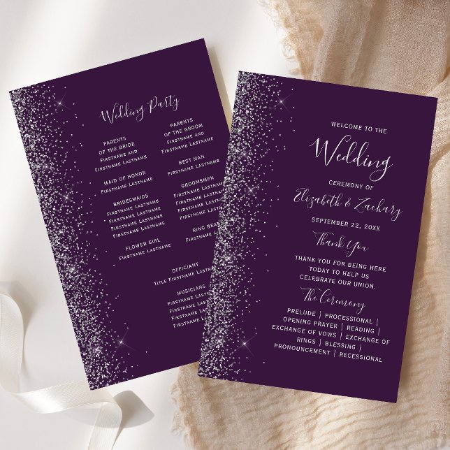 Programa de Boda con Borde de Purpurina Plateada y (Subido por el creador)