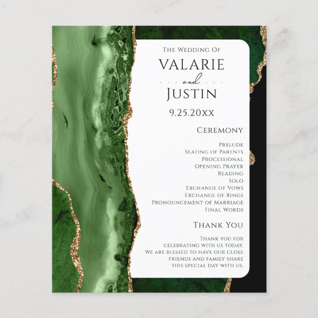 Programa de Boda con Brillo Esmeralda Presupuesto (Anverso)