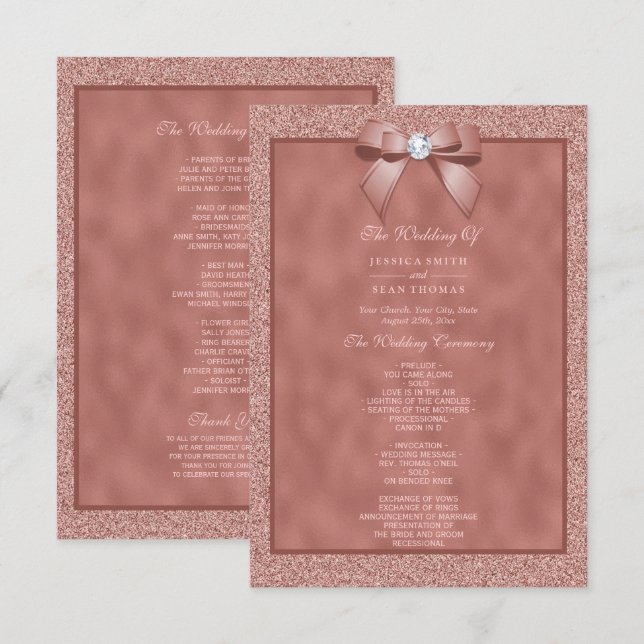 Programa de Boda con Brillo y Rosa Dorado Elegante (Anverso / Reverso)