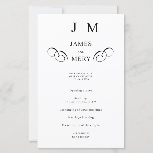 Programa de Boda con Caligrafía de Monograma Clási (Anverso)