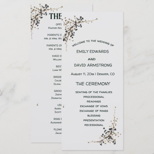 Programa de Boda con Elegancia Botánica Moderna (Anverso / Reverso)