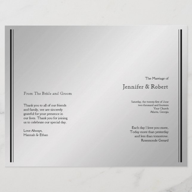 Programa de Boda con Elegancia de Plata (Anverso)