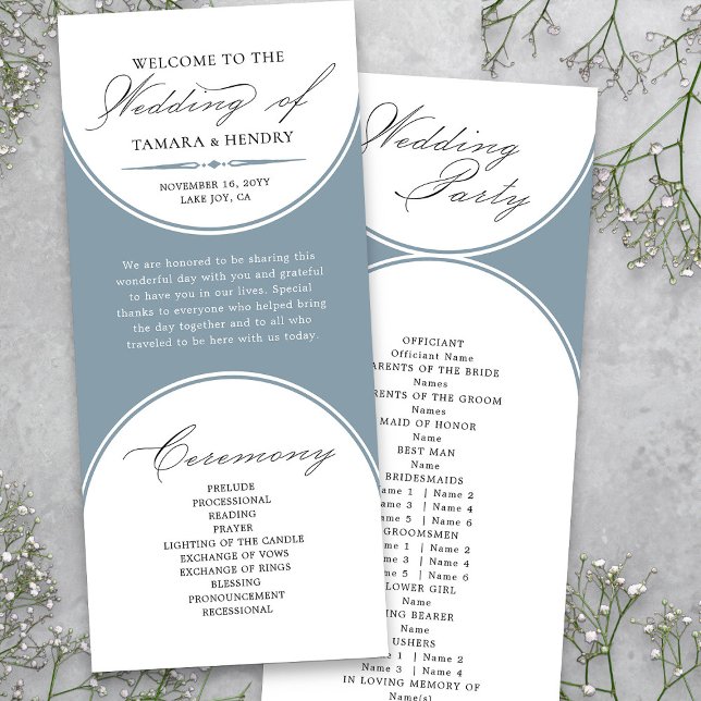 Programa de Boda con Escritura Elegante en Arco de (Elegant Dusty Blue Wedding Program  from my Wedding Colors Collection)