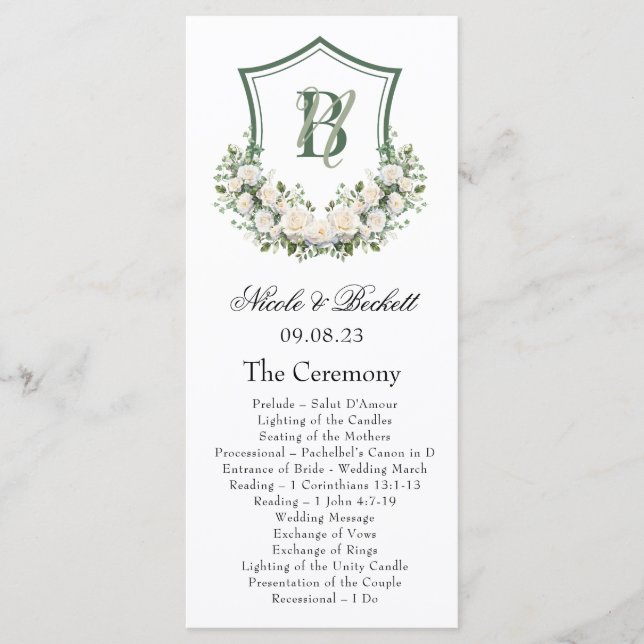 Programa de Boda con Escudo de Flores Blancas (Anverso)