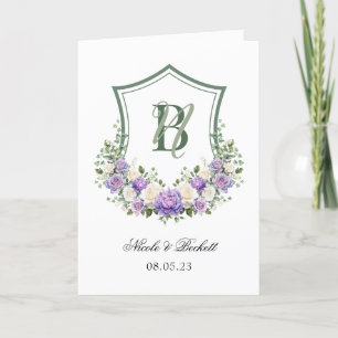 Programa de Boda con Escudo Floral Blanco Púrpura