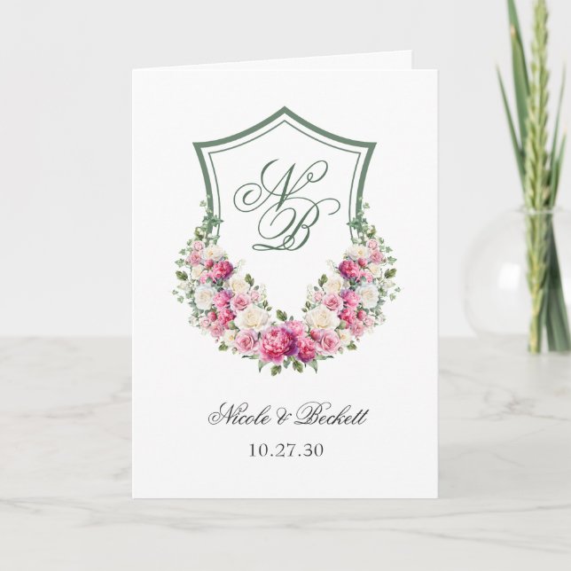 Programa de Boda con Escudo Floral Rosa (Anverso)
