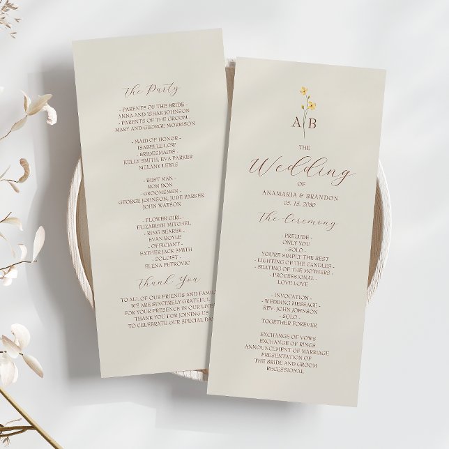 Programa de Boda con Flor Silvestre Neutral (Subido por el creador)