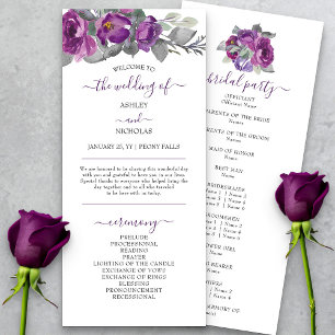 Programa de Boda con Floral Púrpura y Guión Elegan