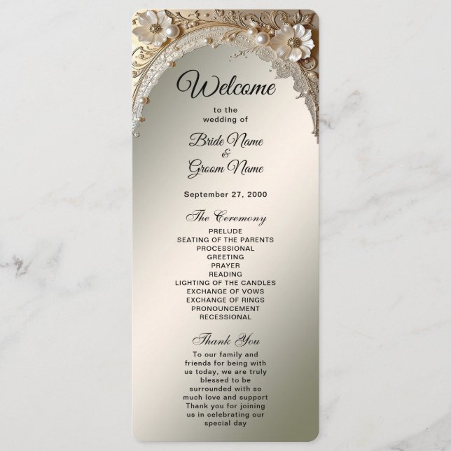 Programa de Boda con Flores Blancas Modernas y Per (Anverso)