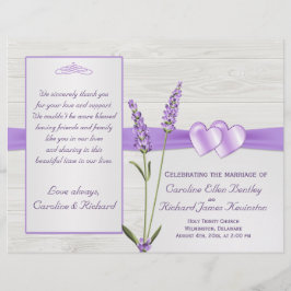 Programa de boda con flores de lavanda y corazones