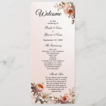 Programa de Boda con Flores Decorativas Rosadas y