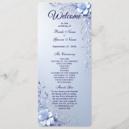 Programa de Boda con Flores Ornamentadas Azules y