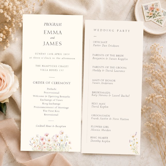Programa de Boda con Flores Silvestres Bohemias Ca (Bohemian Whimsical Wildflowers Wedding Program)