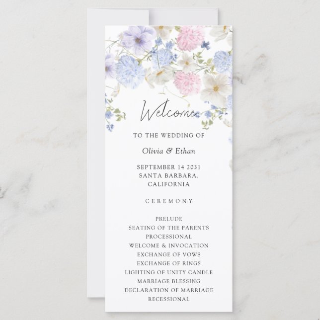Programa de Boda con Flores Silvestres Purpúreas y (Anverso)
