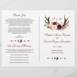 Programa de Boda con Flores y Astas de Burgundy Ma