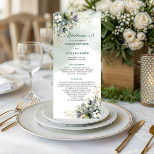 Programa de Boda con Follaje Botánico Verde Polvor