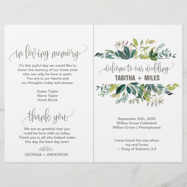 Programa de Boda con Follaje Doblado (Anverso)