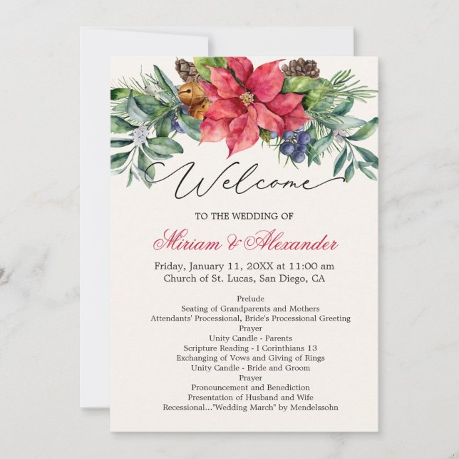 Programa de Boda con Follaje Verde Poinsettia (Anverso)