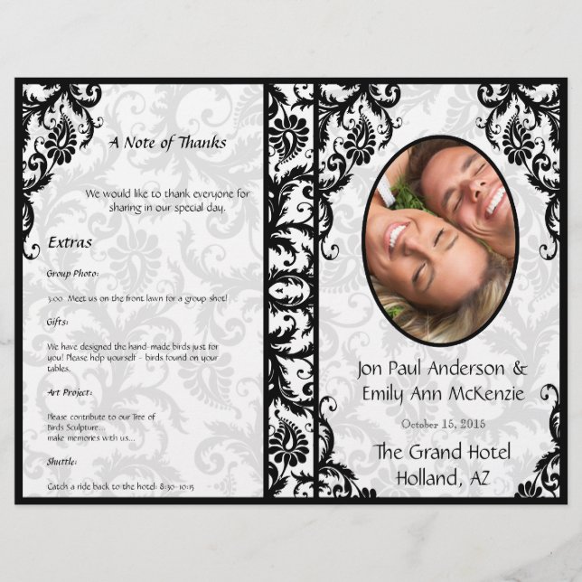 Programa de Boda con Foto en Damasco Negro (Anverso)