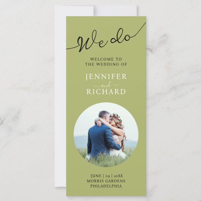 Programa de Boda con Foto Verde Salvia Moderno y E (Anverso)