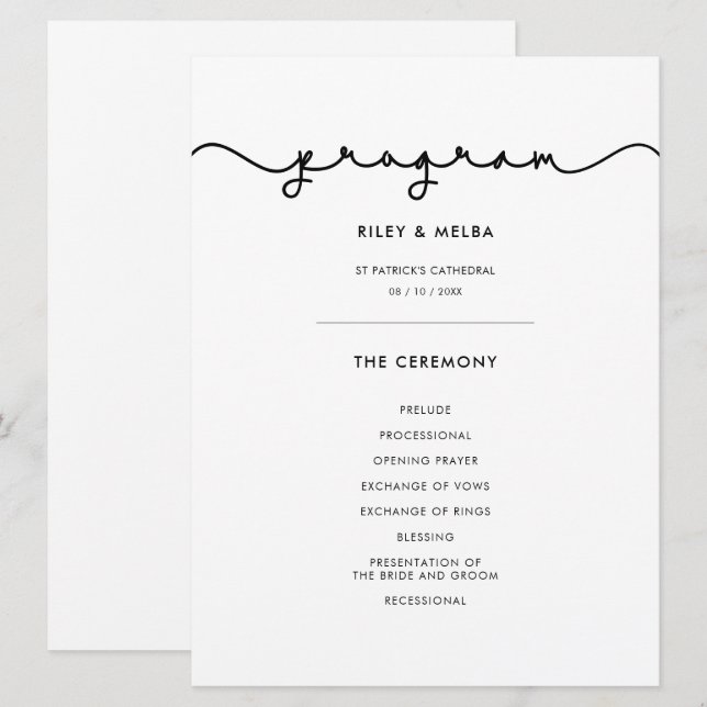 Programa de boda con fuente linda simple (Anverso / Reverso)