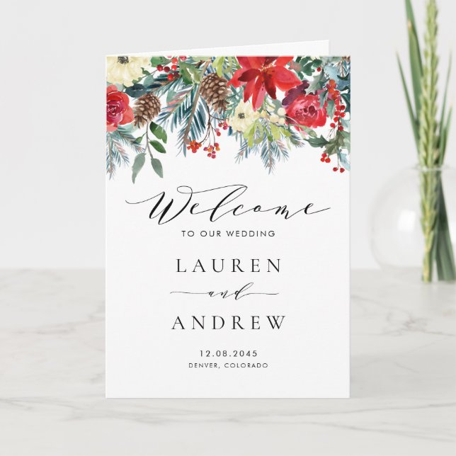 Programa de boda con guirnalda de flores de invier (Anverso)