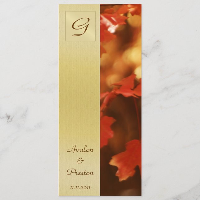 Programa de Boda con Hoja de Otoño Monograma Invit (Anverso)