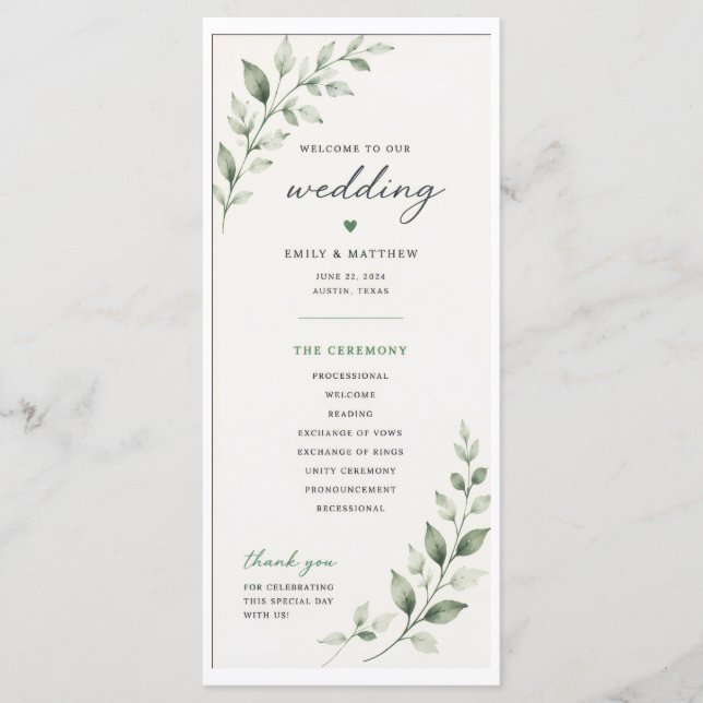 Programa de Boda con Hojas (Anverso)