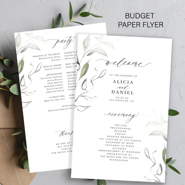 Programa de boda con hojas de vegetación elegante  (Subido por el creador)