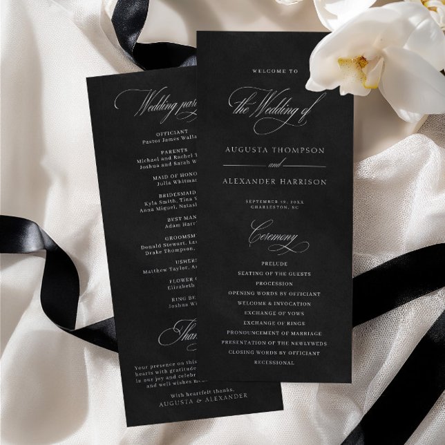 Programa de Boda con Impresión de Terciopelo Negro (Black Velvet Texture Imitation Wedding Program)