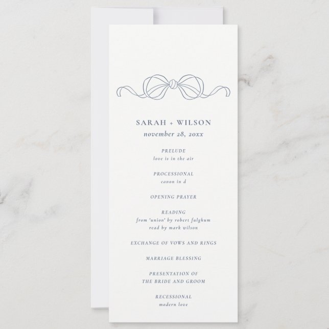 Programa de Boda con Lazo Coqueto Azul Oscuro Mini (Anverso)