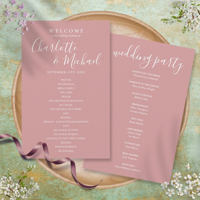 Programa de Boda con Letra de Firma Dusty Rose (Subido por el creador)
