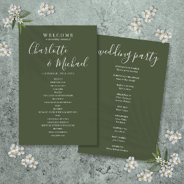 Programa de Boda con Letra de Firma en Verde Oliva