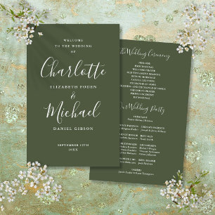 Programa de Boda con Letra de Firma Verde Oliva