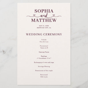 Programa de Boda con Letra Elegante y Corazón