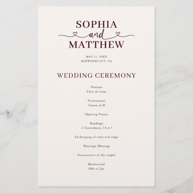 Programa de Boda con Letra Elegante y Corazón (Anverso)