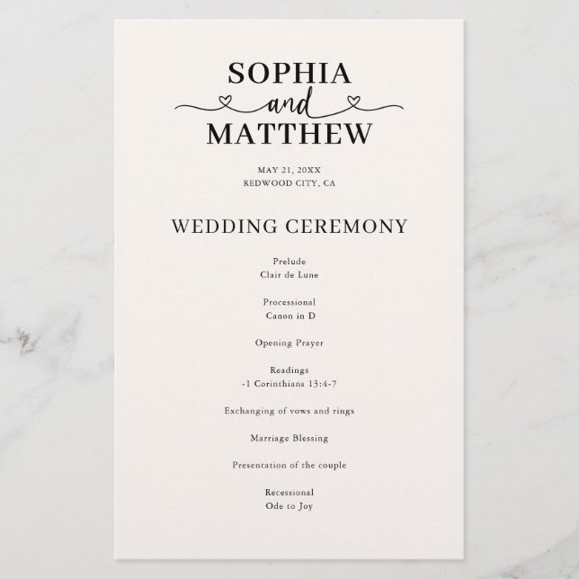 Programa de Boda con Letra Elegante y Corazón (Anverso)