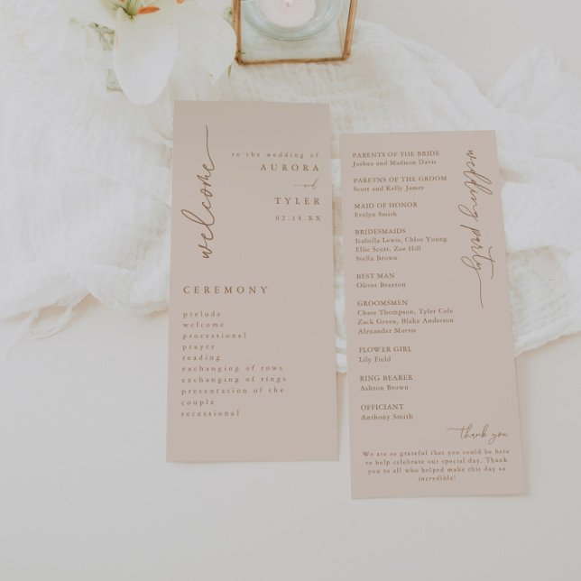 Programa de Boda con Letra Script Beige Moderna (Subido por el creador)