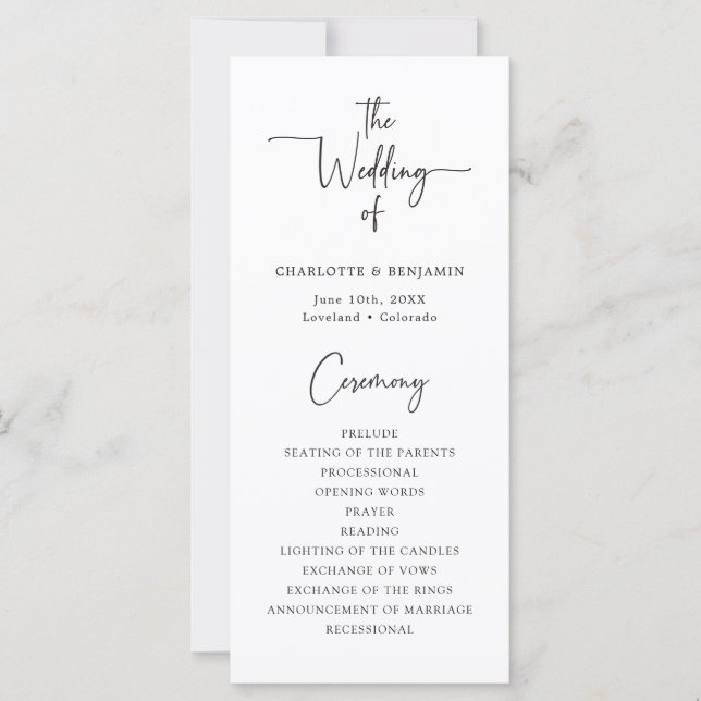 Programa de Boda con Letra Sencilla (Anverso)