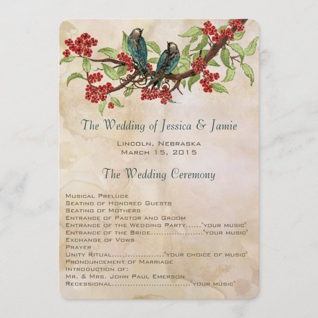 Programa de Boda con Mancha de Té de Amor Rústico  (Anverso)