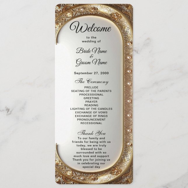 Programa de Boda con Marco Dorado Ornamentado (Anverso)