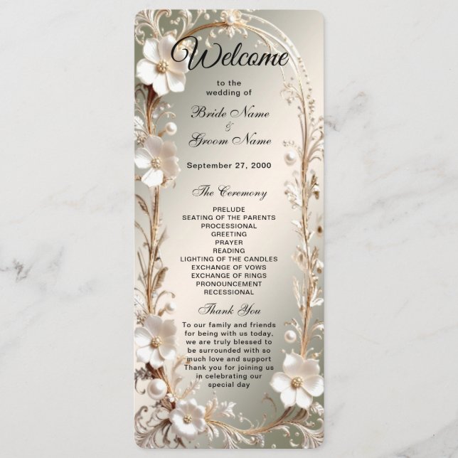 Programa de Boda con Marco Floral Blanco Ornamenta (Anverso)