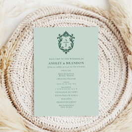 Programa de Boda con Monograma de Cresta de Salvia