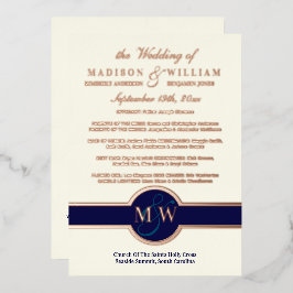 Programa de Boda con Monograma de Lujo Azul Marino