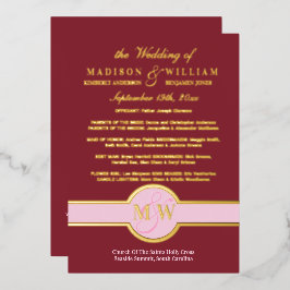 Programa de Boda con Monograma de Lujo Burgundy Go