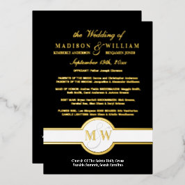 Programa de Boda con Monograma de Lujo Negro y Dor